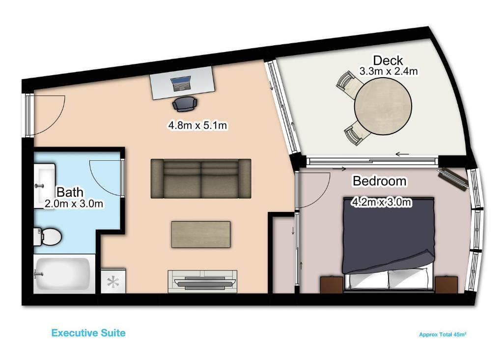 The Point Brisbane Hotel Exteriér fotografie A floorplan of a typical one-bedroom apartment